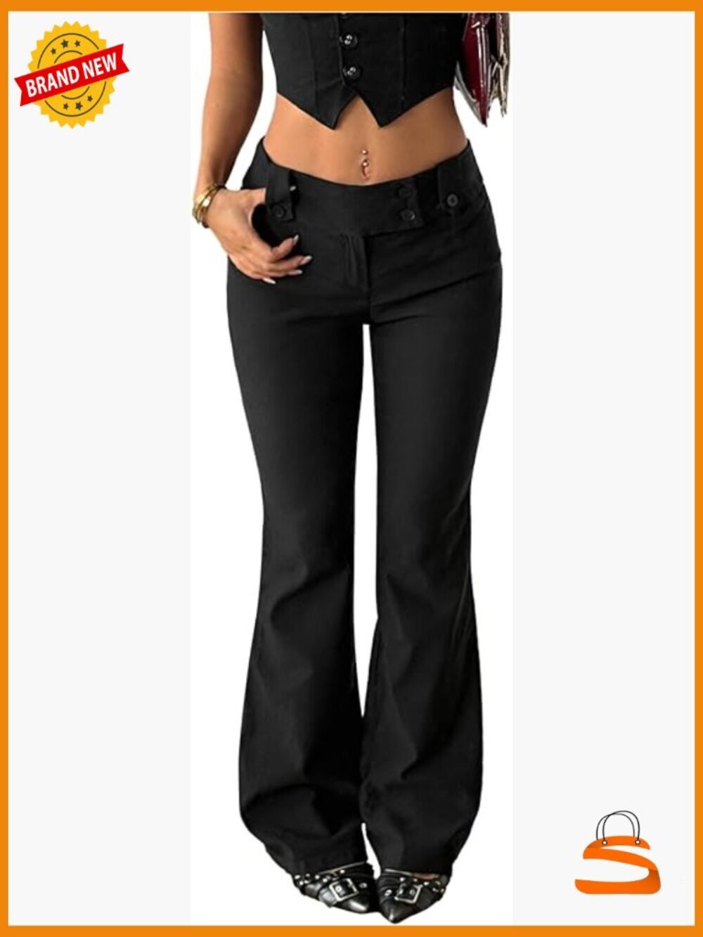 Flare Bell Bottom Low Rise Wide Waistband Work Trousers